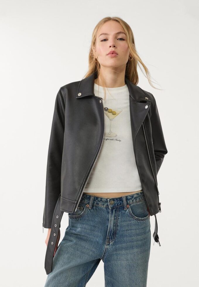 Chaqueta motera efecto piel Chaqueta motera efecto piel