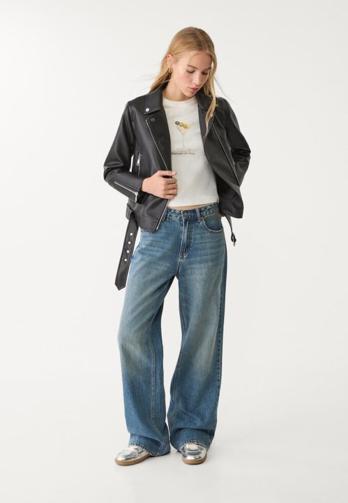Chaqueta motera efecto piel Chaqueta motera efecto piel