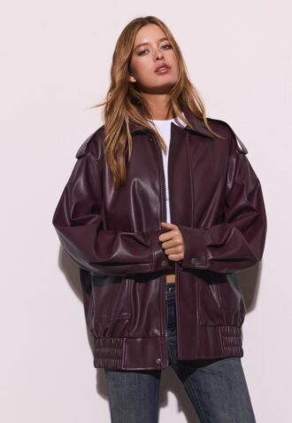 Chaqueta motera oversize con efecto piel