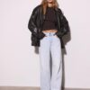 Chaqueta motera oversize con efecto piel Chaqueta motera oversize con efecto piel