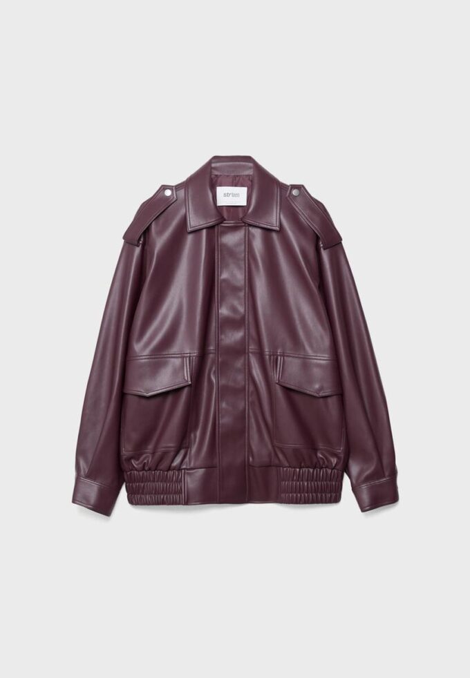 Chaqueta motera oversize con efecto piel Chaqueta motera oversize con efecto piel