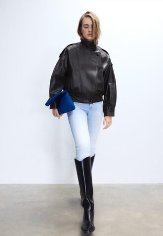 Chaqueta oversize con solapa 100 % piel