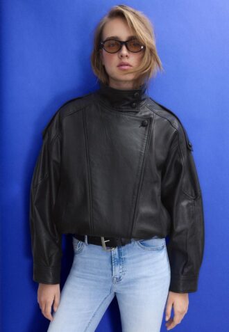 Chaqueta oversize con solapa 100 % piel