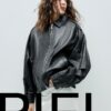 Chaqueta oversize con solapa 100 % piel Chaqueta oversize con solapa 100 % piel