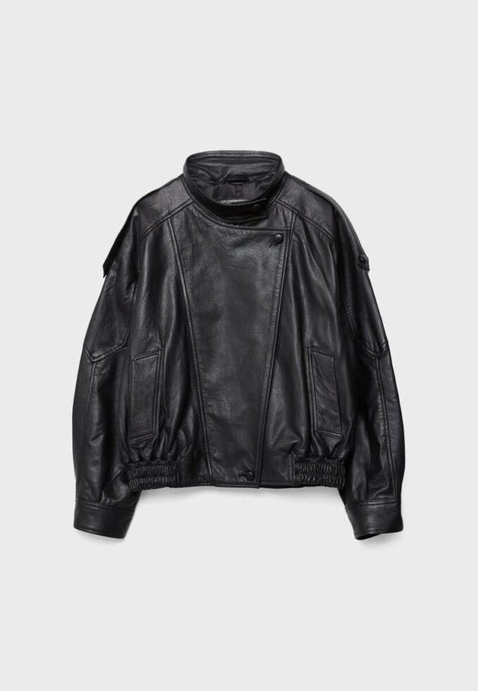 Chaqueta oversize con solapa 100 % piel Chaqueta oversize con solapa 100 % piel