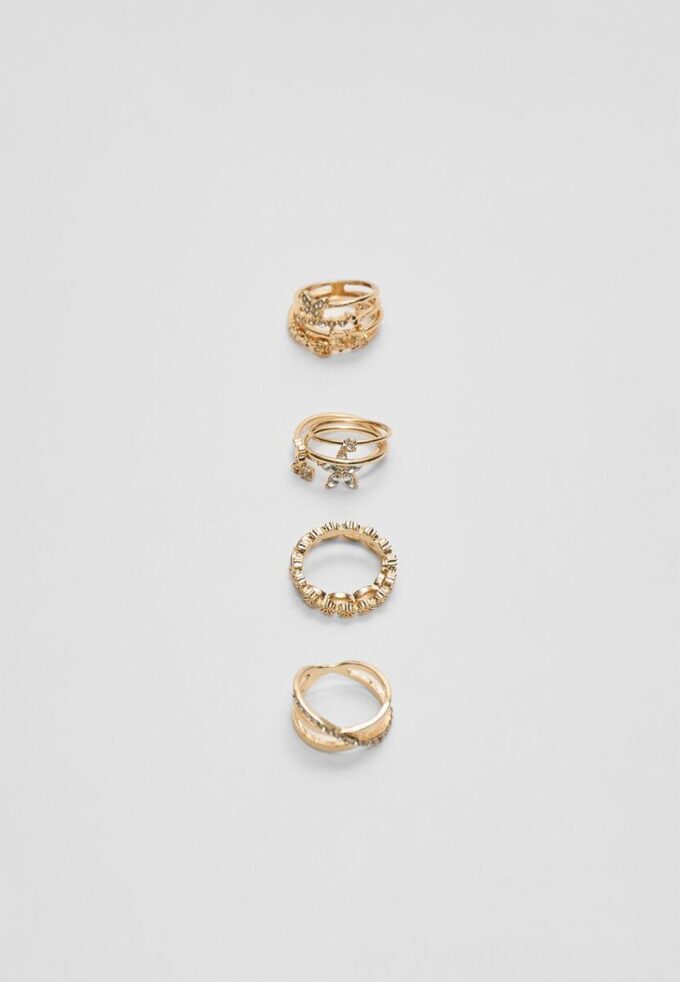 Conjunto de 9 anillos de mariposa y diamantes de imitación