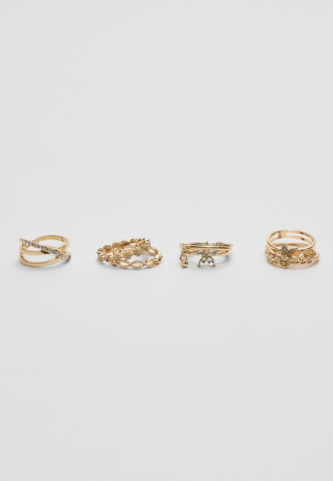 Conjunto de 9 anillos de mariposa y diamantes de imitación
