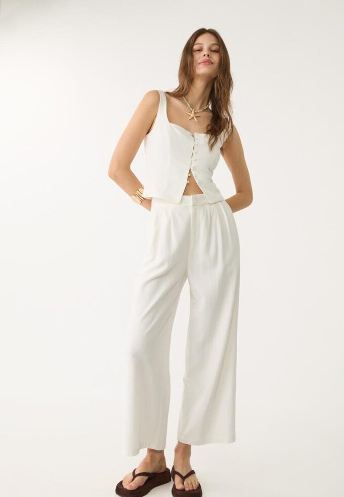 Culotte con pinzas de mezcla de lino Culotte con pinzas de mezcla de lino