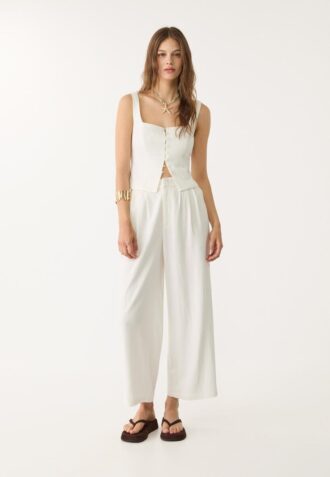 Culotte con pinzas de mezcla de lino