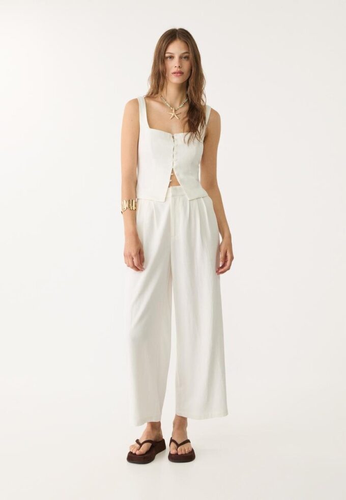 Culotte con pinzas de mezcla de lino Culotte con pinzas de mezcla de lino