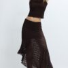 Falda midi asimétrica de encaje Falda midi asimétrica de encaje