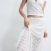 Falda midi asimétrica de encaje Falda midi asimétrica de encaje