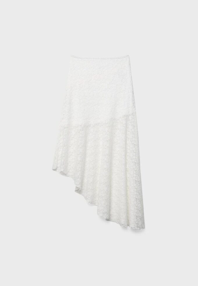 Falda midi asimétrica de encaje Falda midi asimétrica de encaje