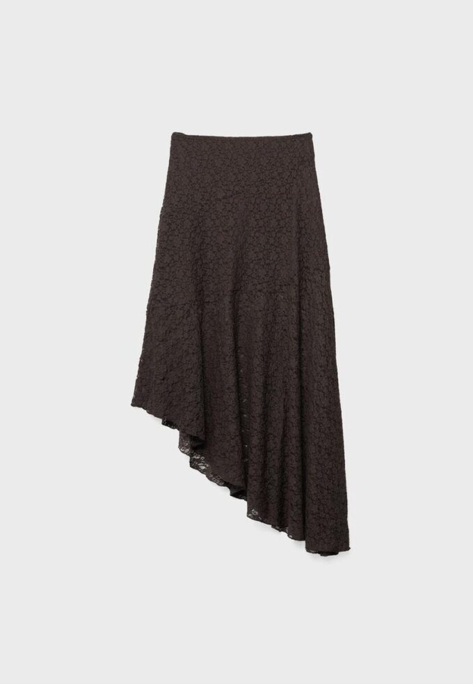 Falda midi asimétrica de encaje Falda midi asimétrica de encaje