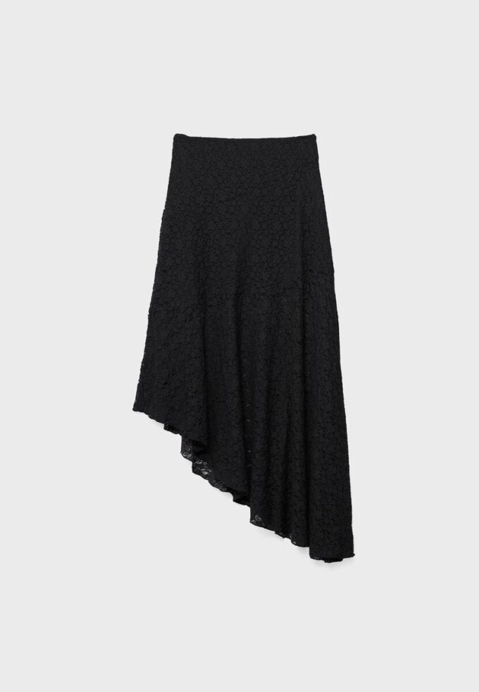 Falda midi asimétrica de encaje Falda midi asimétrica de encaje