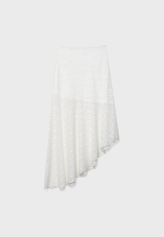 Falda midi asimétrica de encaje Falda midi asimétrica de encaje