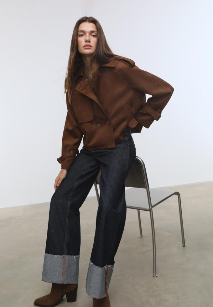 Gabardina corta de imitación de gamuza Gabardina corta de imitación de gamuza