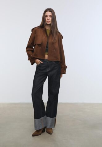 Gabardina corta de imitación de gamuza