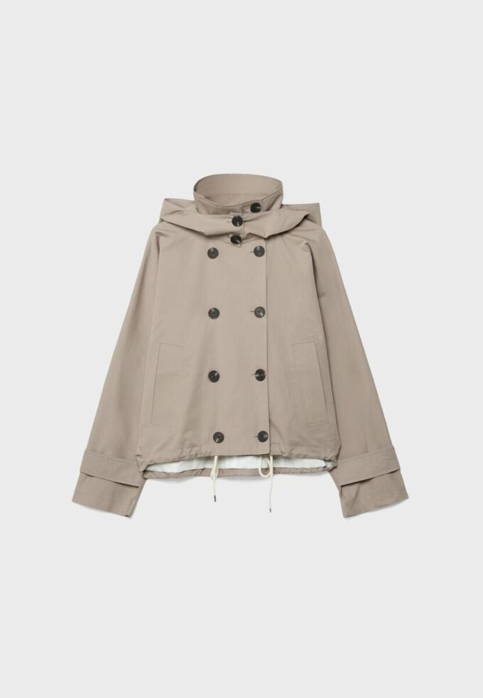 Gabardina corta de manga abullonada con capucha desmontable Gabardina corta de manga abullonada con capucha desmontable