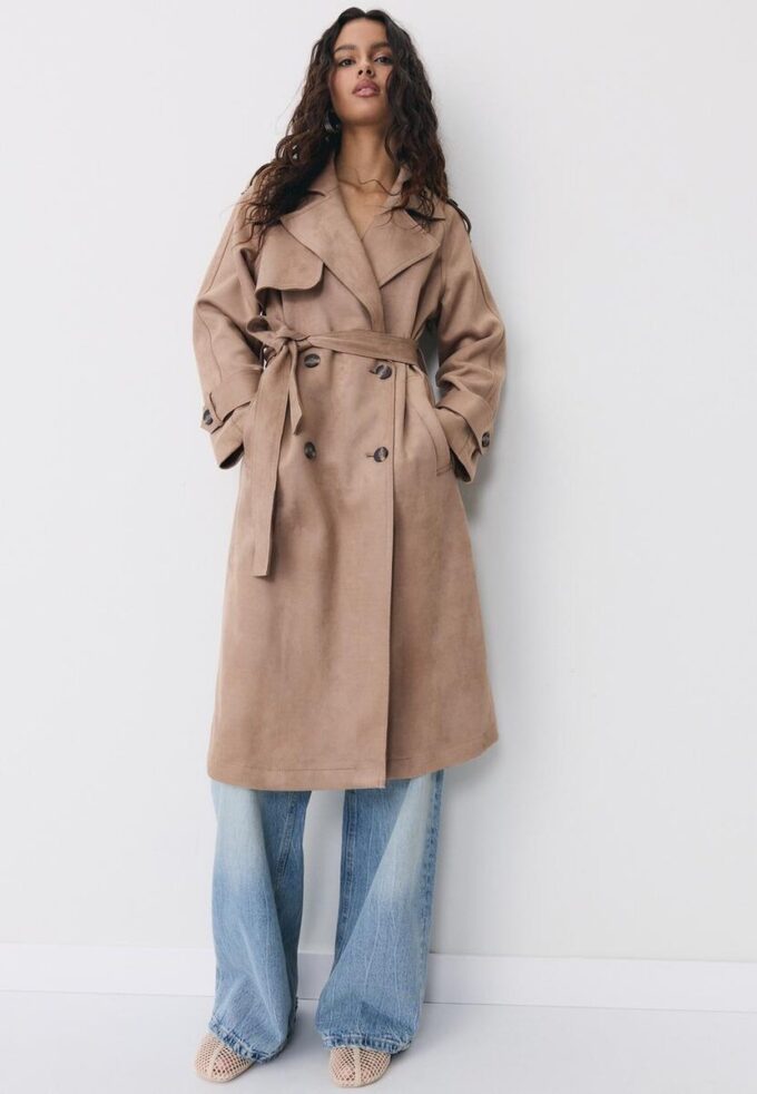Gabardina larga de imitación de gamuza Gabardina larga de imitación de gamuza