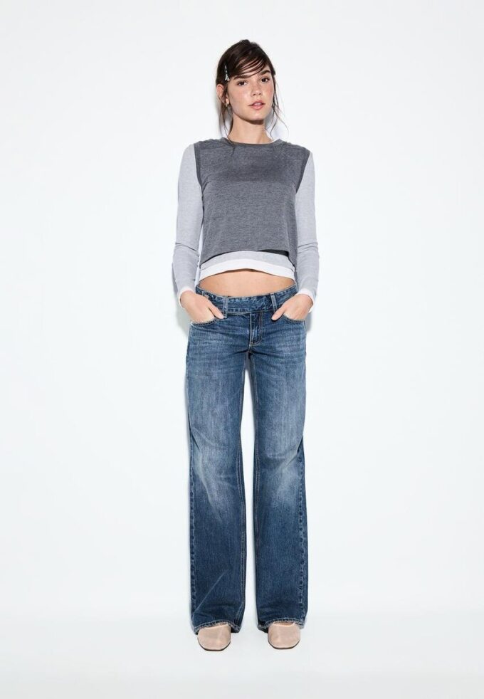 Jeans de cintura baja y pierna recta con presillas Jeans de cintura baja y pierna recta con presillas