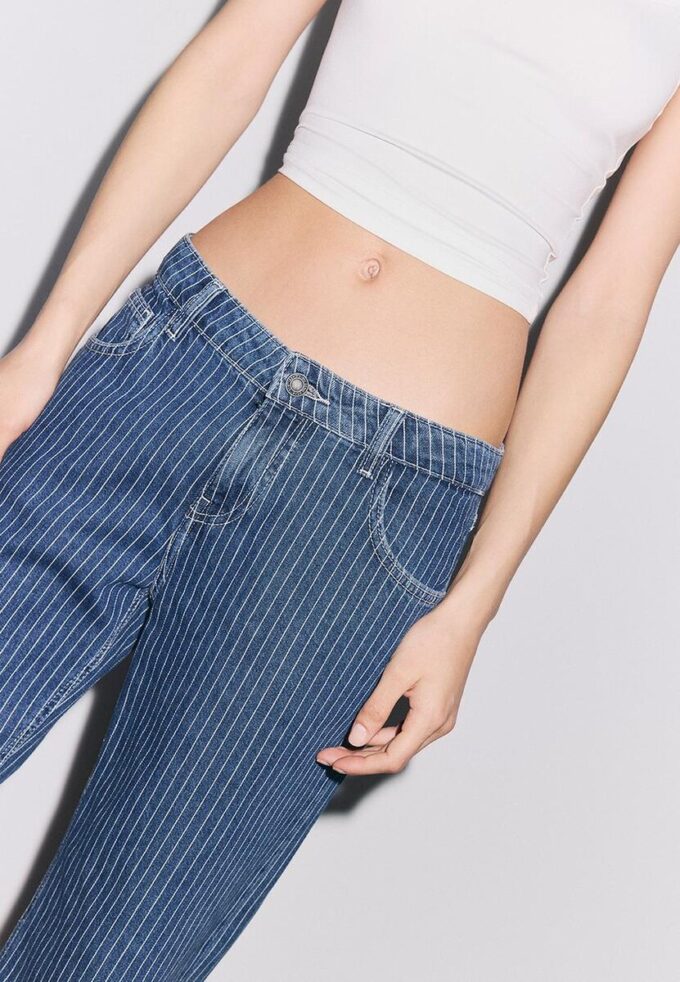 Jeans holgados a rayas de cintura media Jeans holgados a rayas de cintura media