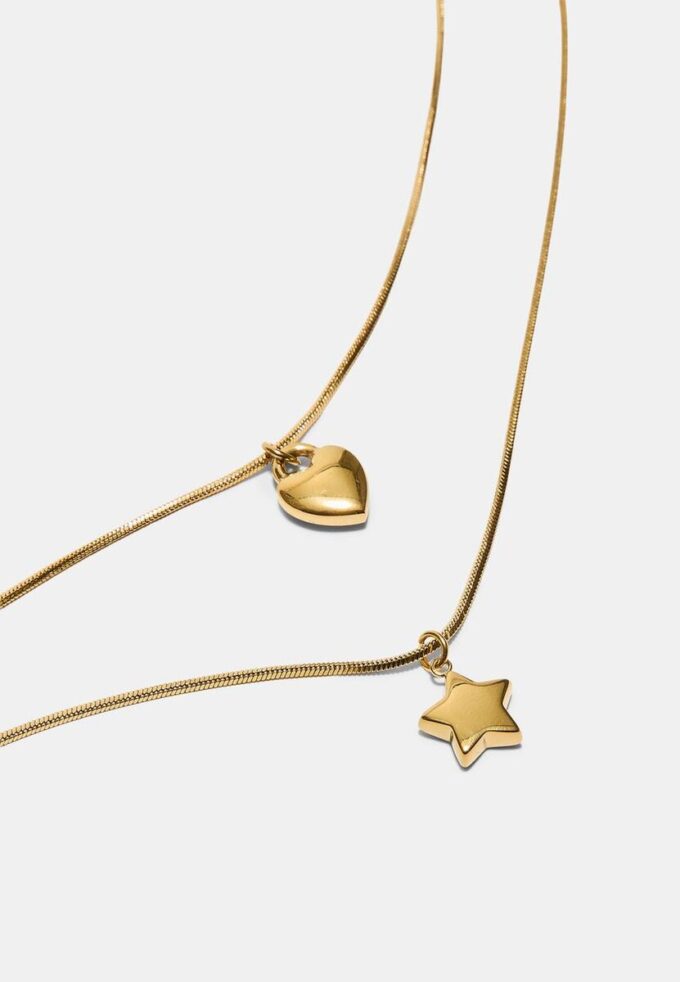 Juego de 2 collares impermeables con estrella y corazón