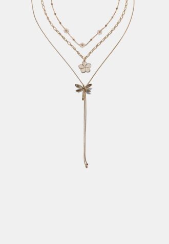 Juego de 3 collares con flores y libélulas