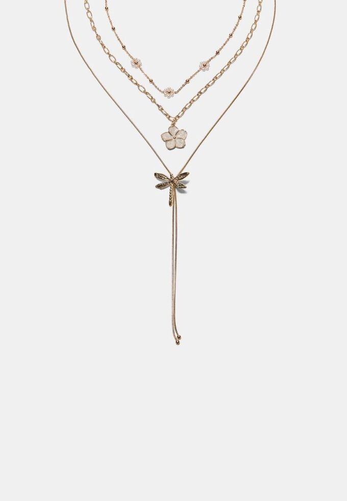 Juego de 3 collares con flores y libélulas
