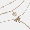 Juego de 3 collares con flores y libélulas