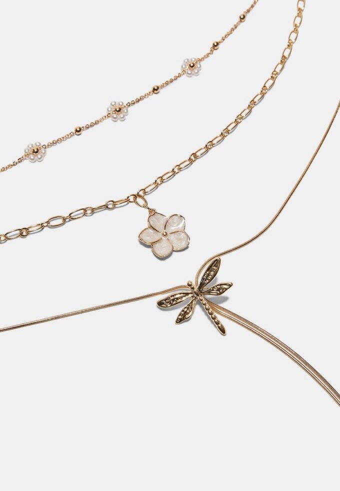 Juego de 3 collares con flores y libélulas