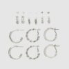 Juego de 9 aretes de aro con diamantes de imitación y perlas