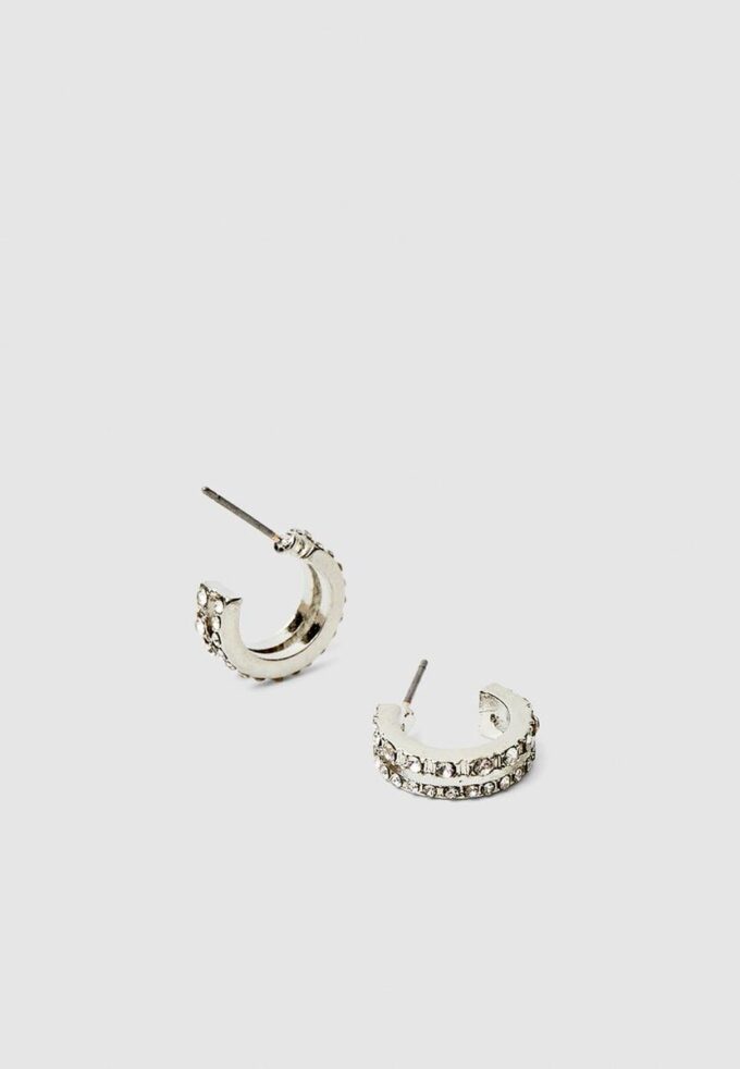 Juego de 9 aretes de aro con diamantes de imitación y perlas