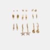 Juego de 9 aretes de estrella de mar con diamantes de imitación Juego de 9 aretes de estrella de mar con diamantes de imitación