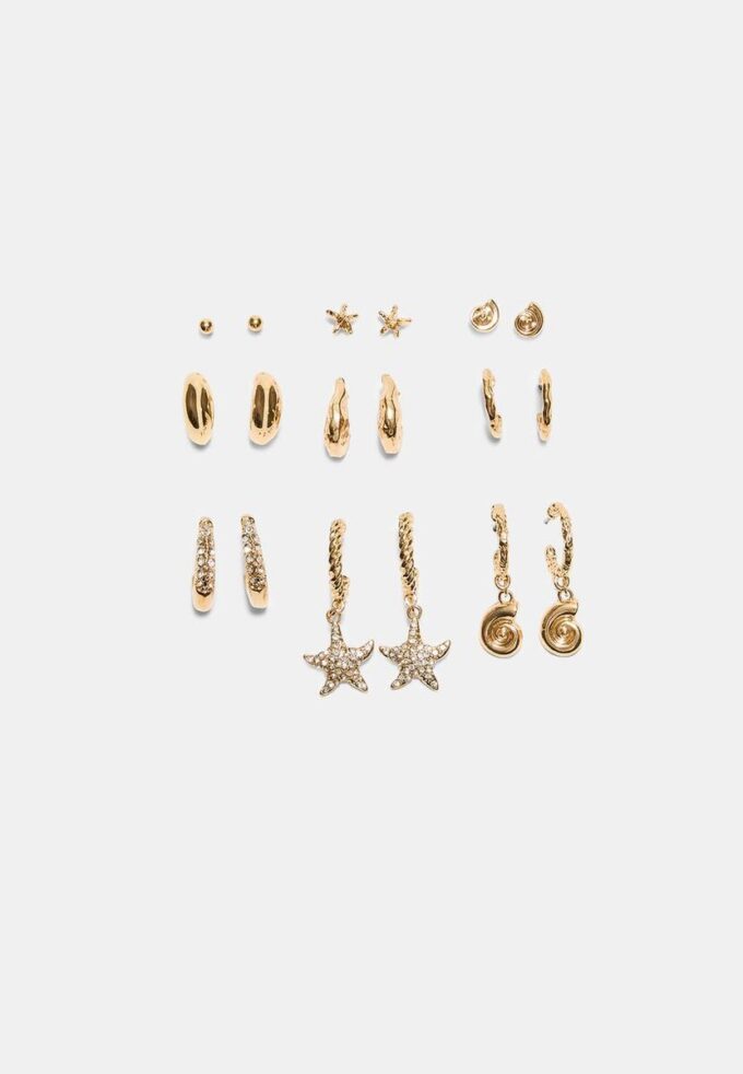 Juego de 9 aretes de estrella de mar con diamantes de imitación Juego de 9 aretes de estrella de mar con diamantes de imitación