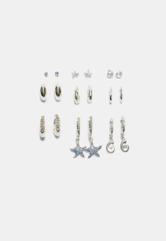 Juego de 9 aretes de estrella de mar con diamantes de imitación