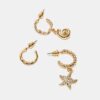 Juego de 9 aretes de estrella de mar con diamantes de imitación Juego de 9 aretes de estrella de mar con diamantes de imitación