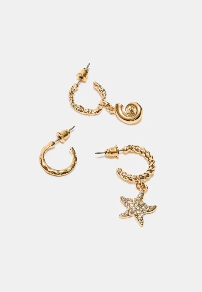 Juego de 9 aretes de estrella de mar con diamantes de imitación Juego de 9 aretes de estrella de mar con diamantes de imitación