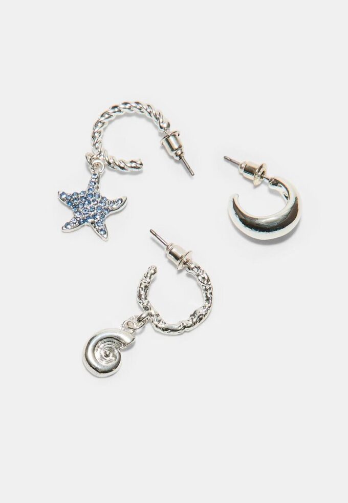 Juego de 9 aretes de estrella de mar con diamantes de imitación Juego de 9 aretes de estrella de mar con diamantes de imitación