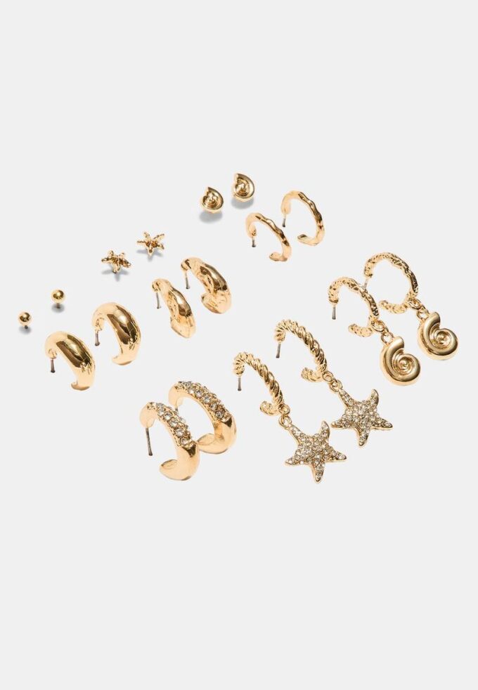 Juego de 9 aretes de estrella de mar con diamantes de imitación Juego de 9 aretes de estrella de mar con diamantes de imitación