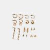 Juego de 9 aretes de mariposa y perlas de imitación Juego de 9 aretes de mariposa y perlas de imitación