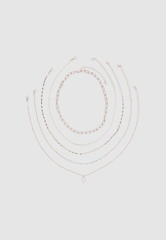 Lote de 5 collares con dijes de piedra rosa