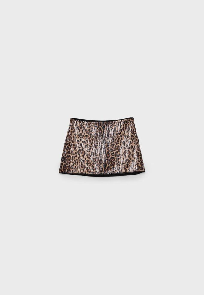 Mini Skort con lentejuelas y estampado animal Mini Skort con lentejuelas y estampado animal