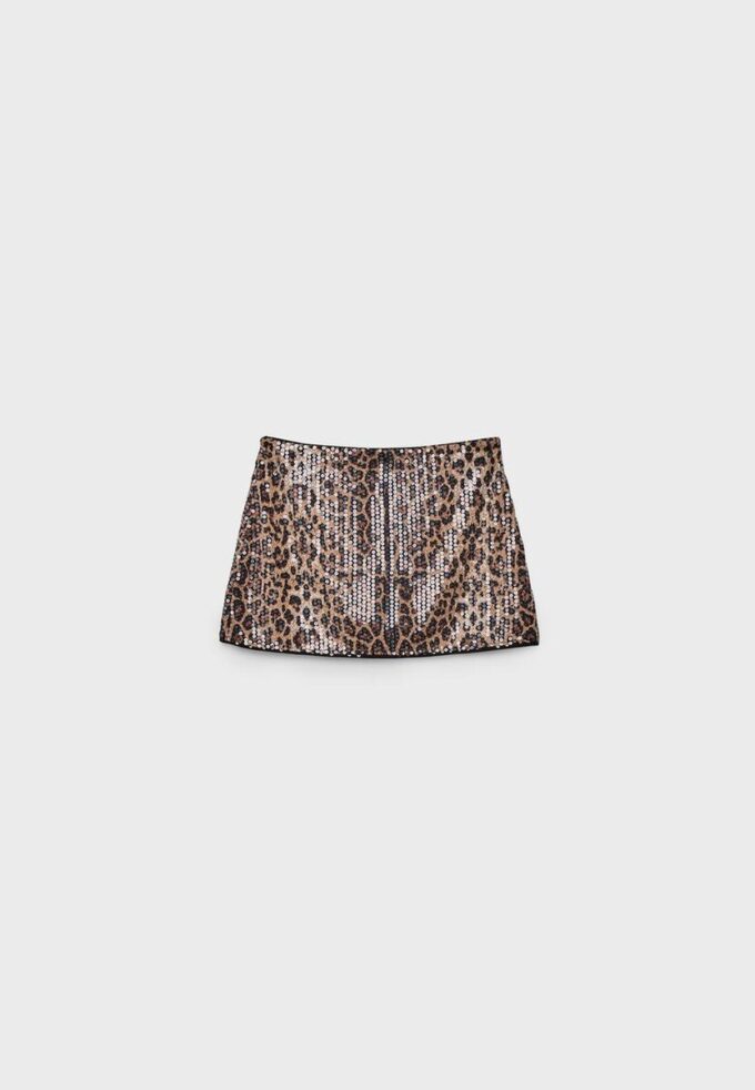 Mini Skort con lentejuelas y estampado animal Mini Skort con lentejuelas y estampado animal