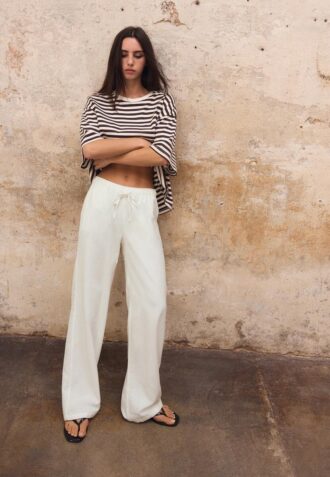 Pantalones con cordón efecto lino