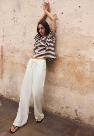 Pantalones con cordón efecto lino