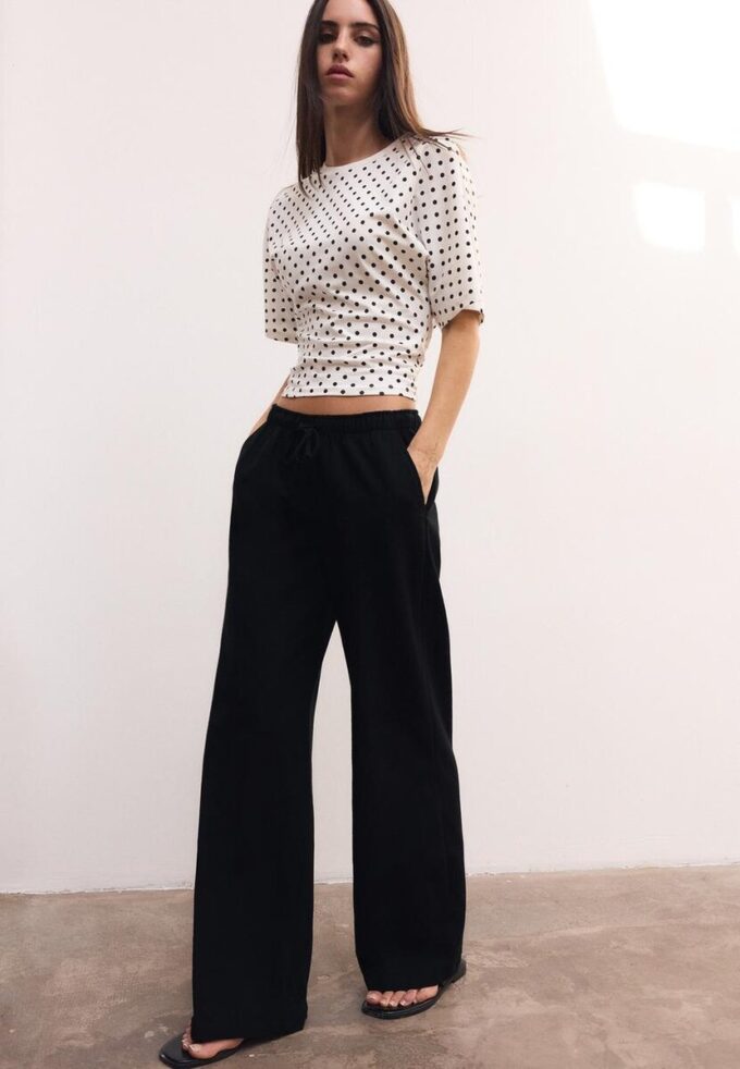 Pantalones con cordón efecto lino Pantalones con cordón efecto lino