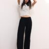 Pantalones con cordón efecto lino Pantalones con cordón efecto lino