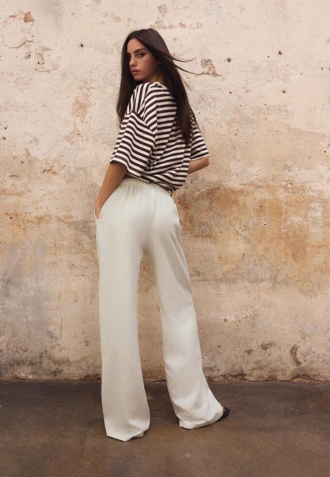 Pantalones con cordón efecto lino Pantalones con cordón efecto lino