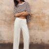 Pantalones con cordón efecto lino Pantalones con cordón efecto lino